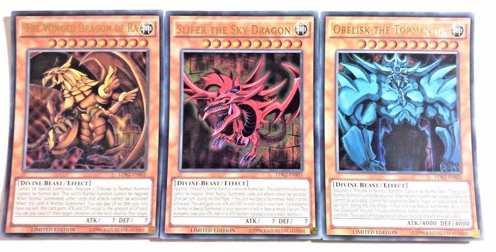 Yugioh Egyptian God Cards SET Slifer Ra Obelisk Ultra Rare LDK2 Limited Ed.