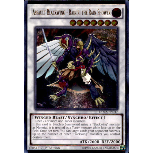 Ultimate rare DOCS-EN047 Assault Blackwing Raikiri the Rain Shower NM 1st ed