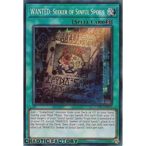 AGOV-EN054 WANTED: Seeker of Sinful Spoils Secret Rare 1st Edition NM