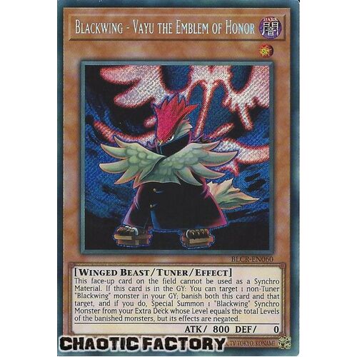 BLCR-EN060 Blackwing - Vayu the Emblem of Honor Secret Rare 1st Edition NM