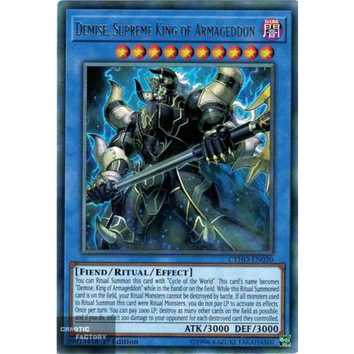 Yugioh - CYHO-EN030 - Demise, Supreme King of Armageddon Rare 1st Edition NM