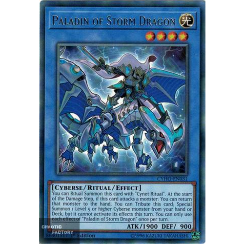 Yugioh - CYHO-EN031 - Paladin of Storm Dragon Rare 1st Edition NM