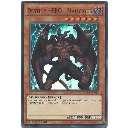 Yugioh DESO-EN010 Destiny HERO - Malicious Super Rare 1st Edition NM