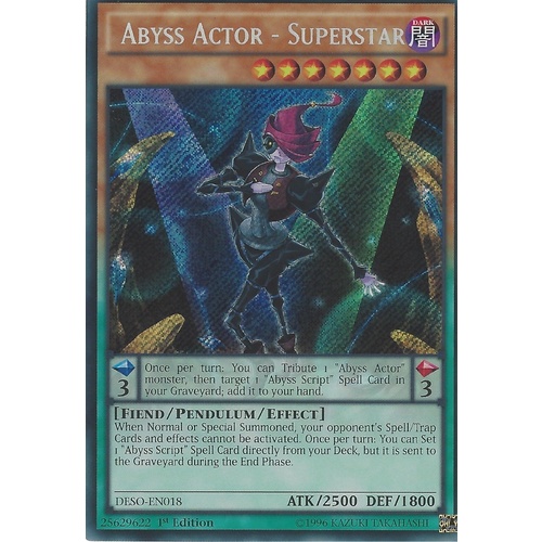 Yugioh DESO-EN018 Abyss Actor - Superstar Secret Rare 1st Edition NM