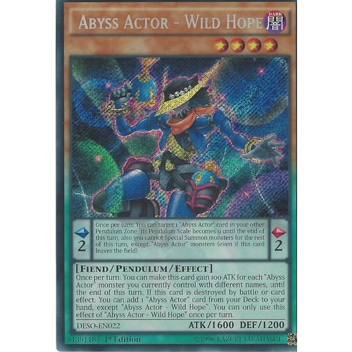 Yugioh DESO-EN022 Abyss Actor - Wild Hope Secret Rare 1st Edition NM