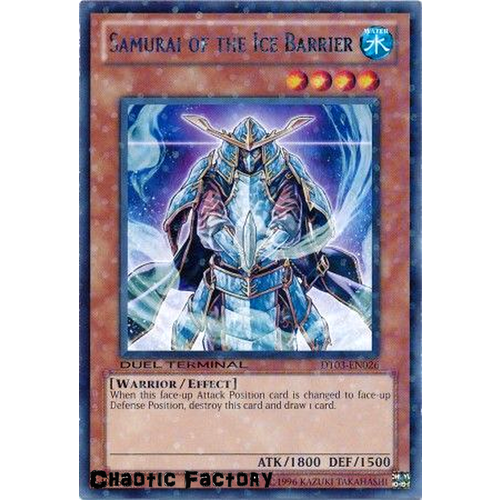 Yugioh DT03-EN026 Samurai of the Ice Barrier Duel Terminal Rare Parallel Rare 1st Edition NM