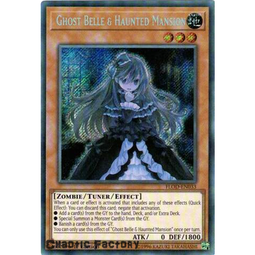 Yugioh FLOD-EN033 Ghost Belle & Haunted Mansion Secret Rare Unlimited Edition NM