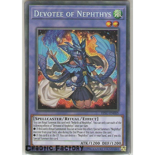 Yugioh HISU-EN005 Devotee of Nephthys Secret Rare 1st Edition NM