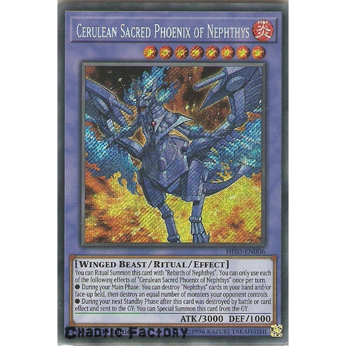 Yugioh HISU-EN006 Cerulean Sacred Phoenix of Nephthys Secret Rare 1st Edition NM