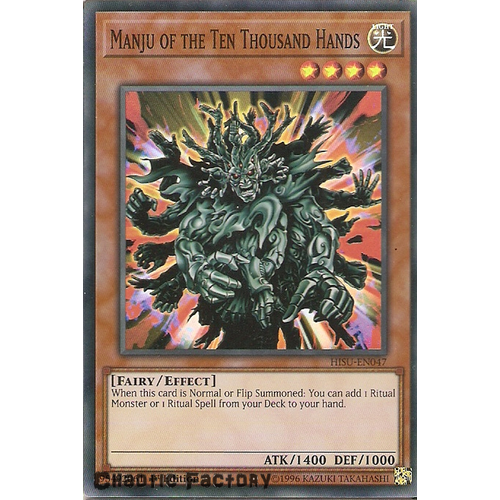 Yugioh HISU-EN047 Manju of the Ten Thousand Hands Super Rare 1st Edition NM