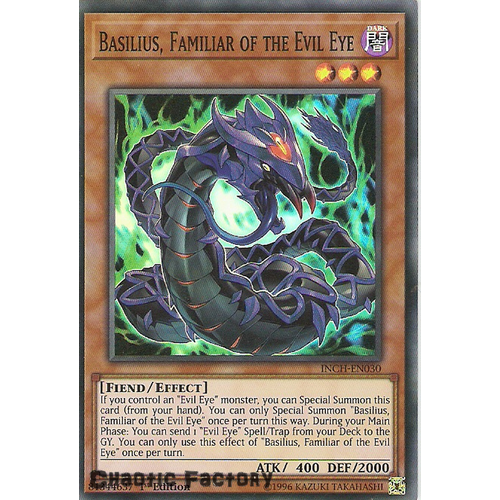 Yugioh INCH-EN030 Basilius, Familiar of the Evil Eye Super Rare 1st Edtion NM
