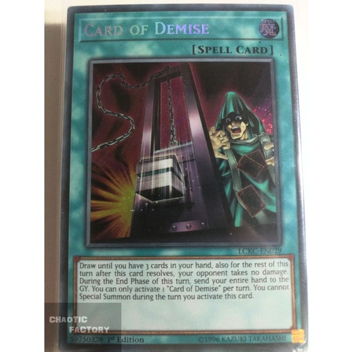 LCKC-EN029 Card of Demise Secret Rare 1st Edition NM
