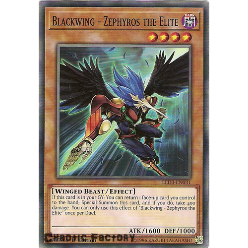 Yugioh LED3-EN031 Blackwing - Zephyros the Elite Common 1st Edition NM