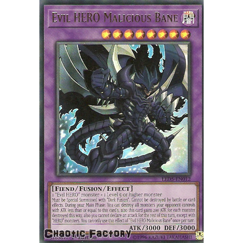LED5-EN012 Evil HERO Malicious Bane Ultra Rare 1st edition NM