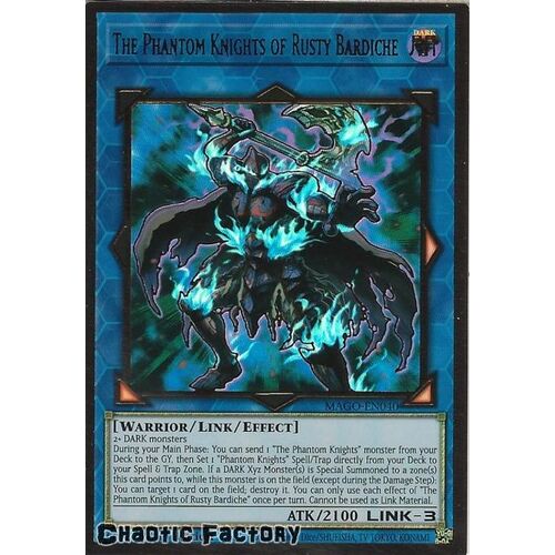 MAGO-EN040 The Phantom Knights of Rusty Bardiche Premium Gold Rare 1st Edition NM