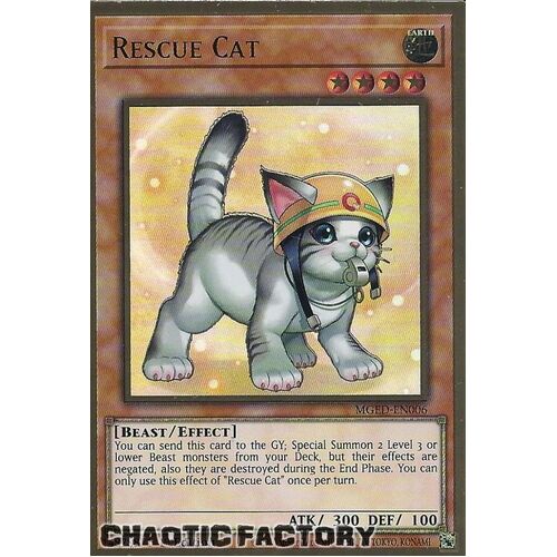 MGED-EN006 Rescue Cat (alternate art) Premium Gold Rare 1st Edition NM