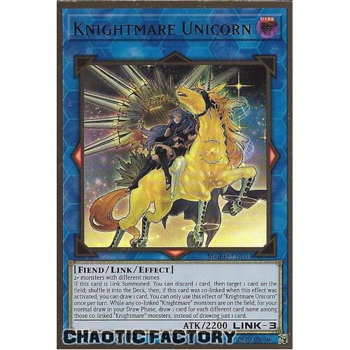 MGED-EN034 Knightmare Unicorn (alternate art) Premium Gold Rare 1st Edition NM