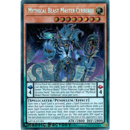 Yugioh MP18-EN185 Mythical Beast Master Cerberus Secret Rare 1st Edition NM