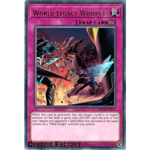 Yugioh MP18-EN217 World Legacy Whispers Rare 1st Edition NM