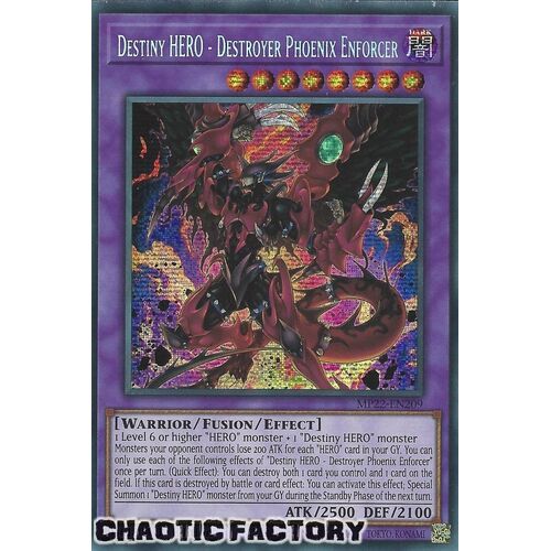 MP22-EN209 Destiny HERO - Destroyer Phoenix Enforcer Prismatic Secret Rare 1st Edition NM