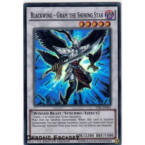 Yugioh Blackwing - Gram the Shining Star TDIL-ENSE1 Super Rare Limited Edition NM
