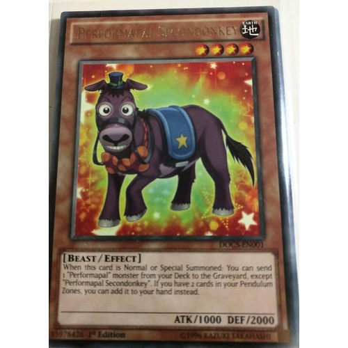 YU-GI-OH! Performapal Secondonkey (M/NM), DOCS-EN001 - Rare 1st Edition