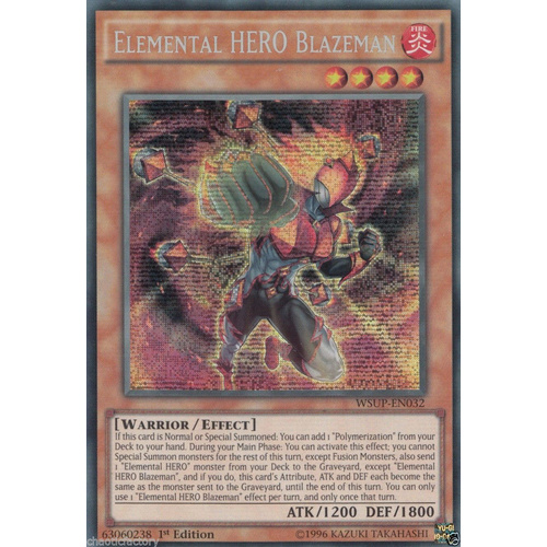 YUGIOH WSUP-EN032 Elemental HERO Blazeman Prismatic Secret Rare 1st Edition