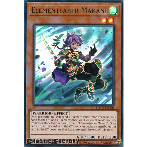 Yugioh FLOD-EN020 Elementsaber Makani Ultra Rare 1st Edition