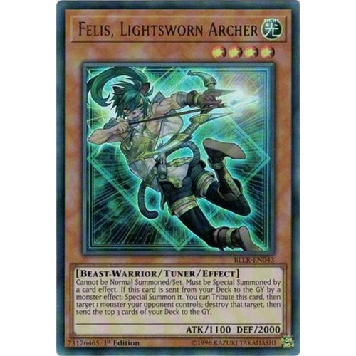 YUGIOH Felis, Lightsworn Archer Ultra Rare BLLR-EN043  1st edition NM