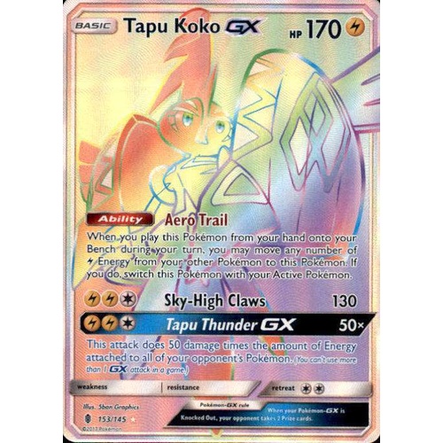 POKEMON TCG Tapu Koko GX - 153/145 SM: Guardians Rising - Hyper Rare