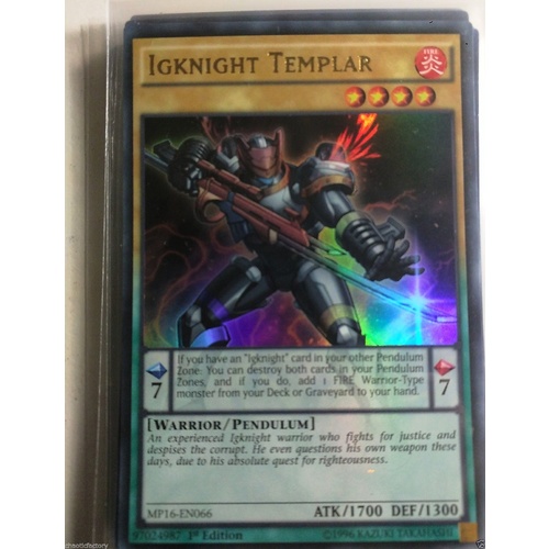 YUGIOH Igknight Templar MP16-EN066 Ultra Rare 1st Edition
