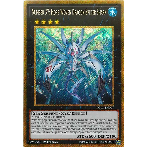 Number 37: Hope Woven Dragon Spider Shark PGL3-EN007  Gold Secret Rare 1st Edition NM