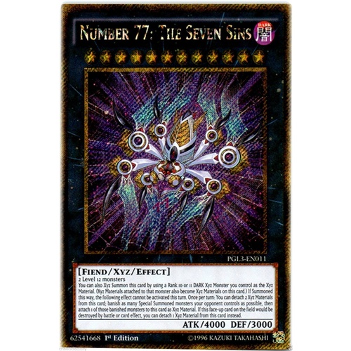 PGL3-EN011 Number 77: The Seven Sins Gold Secret Rare 1st edition NM