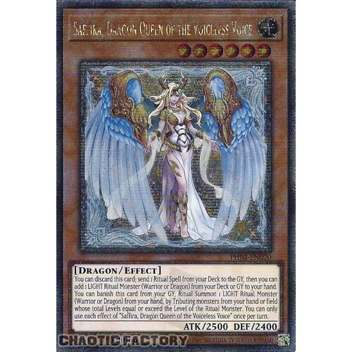 Quarter Century Secret Rare PHNI-EN020 Saffira, Dragon Queen of the Voiceless Voice 1st Edition NM