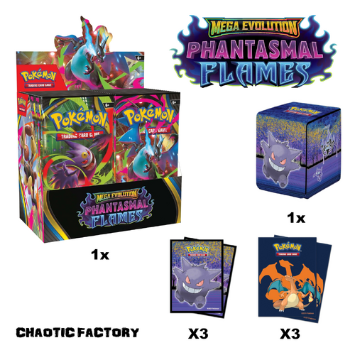 PREORDER Pokemon TCG ME02 Phantasmal Flame Booster box X Accessory Bundle