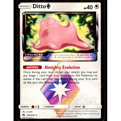 Ditto 154/214 Ultra Rare Prism Star Holo Lost Thunder NM