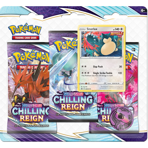 POKEMON TCG Sword and Shield - Chilling Reign 3 Booster Blister ft Snorlax