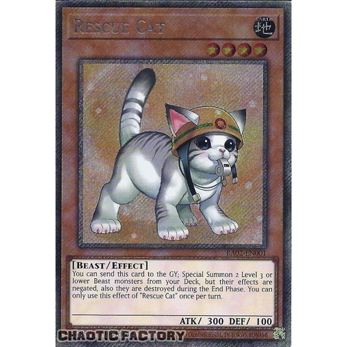 Platinum Secret Rare RA02-EN001 Rescue Cat (alternate art) 1st Edition NM