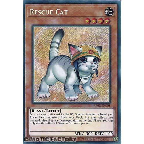 RA02-EN001 Rescue Cat (alternate art) Secret Rare 1st Edition NM