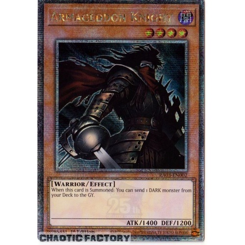 RA03-EN002 Armageddon Knight Quarter Century Secret Rare 1st Edition NM