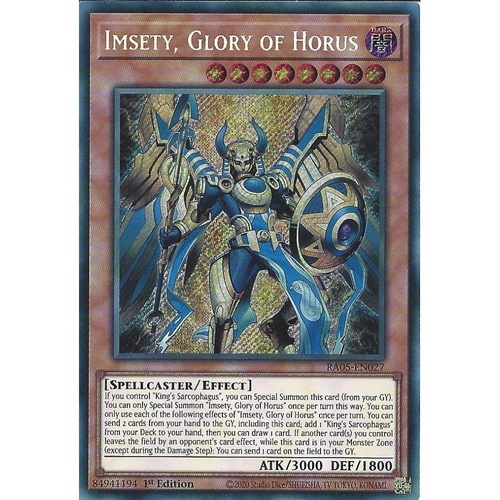 RA05-EN027 Imsety, Glory of Horus Secret Rare 1st Edition NM