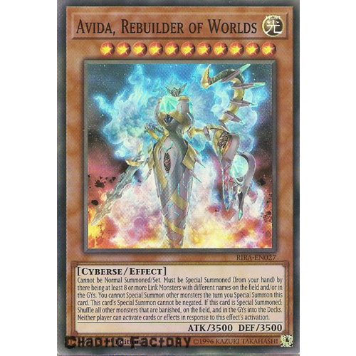 Yugioh RIRA-EN027 Avida, Rebuilder of Worlds Super Rare 1st Edition NM