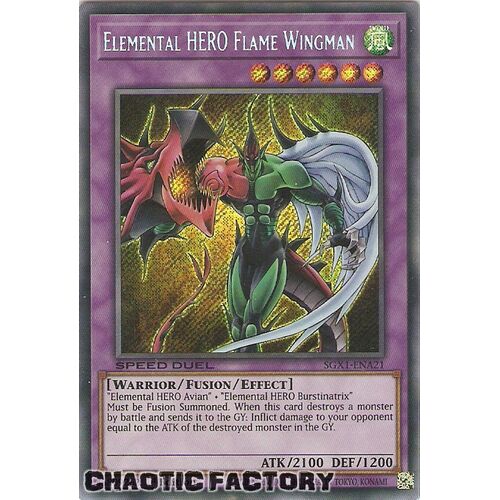 SGX1-ENA21 Elemental HERO Flame Wingman Secret Rare 1st Edition NM