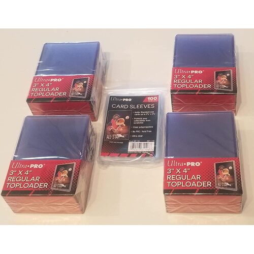 100 Ultra PRO Regular Top Loaders 35pt 3x4 & 100 SLEEVES Toploader Loaders