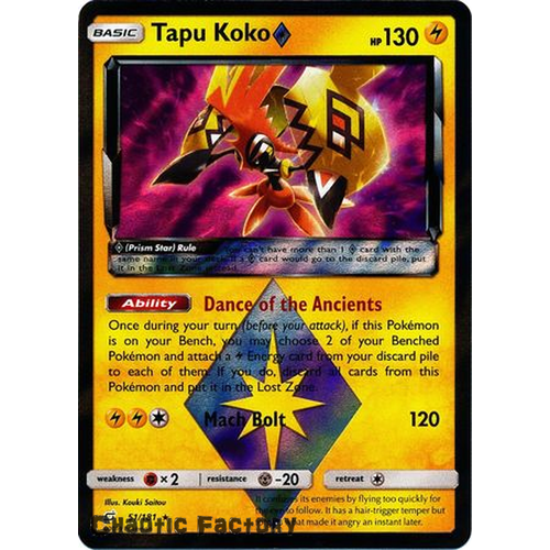 Pokemon Tapu Koko Prism Star - 51/181 - Holo Rare NM